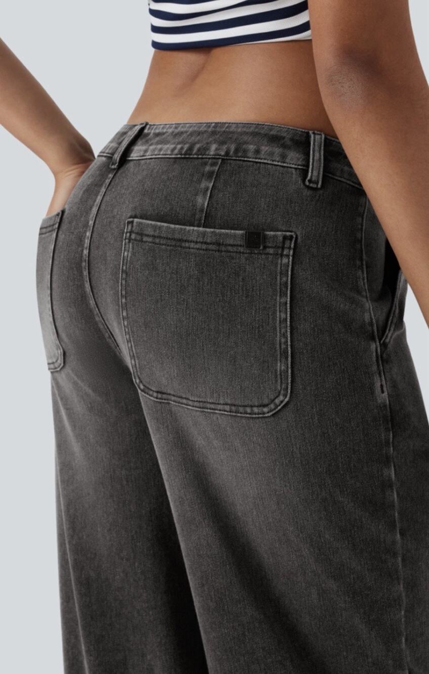 Halara M Medium Jeans Black adj Hem Drawcord Flex Mid Rise NWT Stretchy Casual